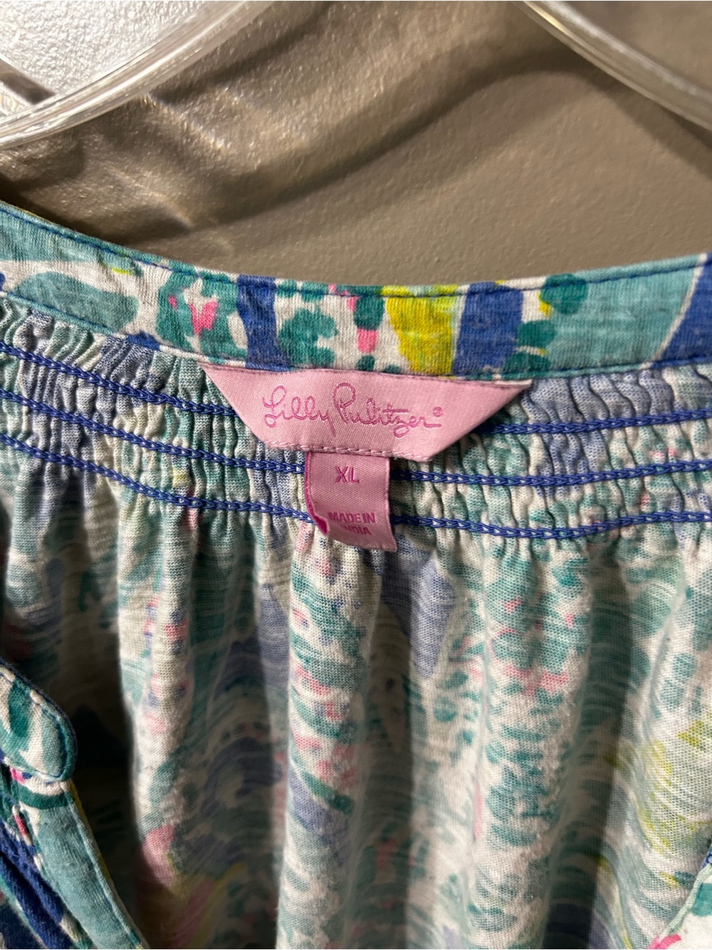 Lilly Pulitzer Sleeveless V-Neck Tank in Blue and Teal with Pink Accents Etta - Picture 3 of 5